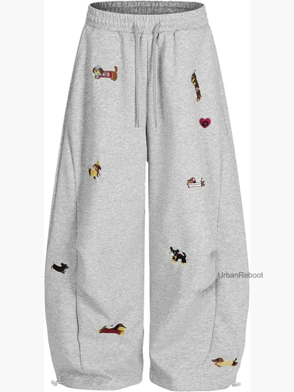 Embroidery Puppy Baggy Barrel Sweatpants Y2K Unisex Wide Leg Lantern Pants